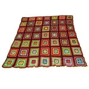 Vintage Oversized Granny Square Crochet Blanket 8x8 Floral Boho Afghan Large -